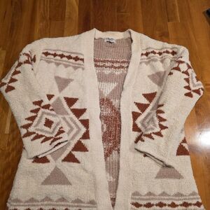 Geometric Patterned Cream and Brown Women's Sweater